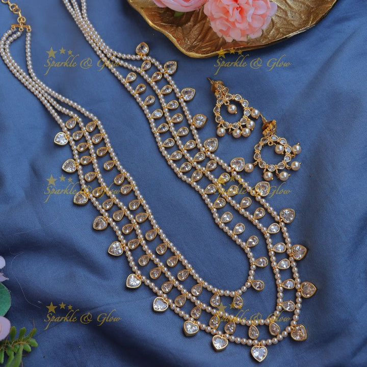 Gracious Three Layered Kundan Heart and waterdrop design pearl haram - Sparkle and Glow - Back Thread - 