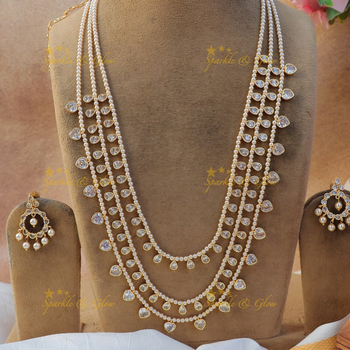 Gracious Three Layered Kundan Heart and waterdrop design pearl haram - Sparkle and Glow - Back Thread - 
