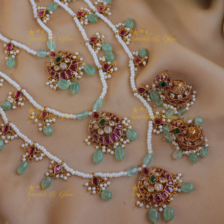 Stunning Jadau Replica Half moon Floral carved Theenlada Rani Haram - Sparkle and Glow - Back Thread - 