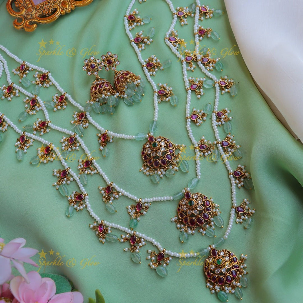 Stunning Jadau Replica Half moon Floral carved Theenlada Rani Haram - Sparkle and Glow - Back Thread - 