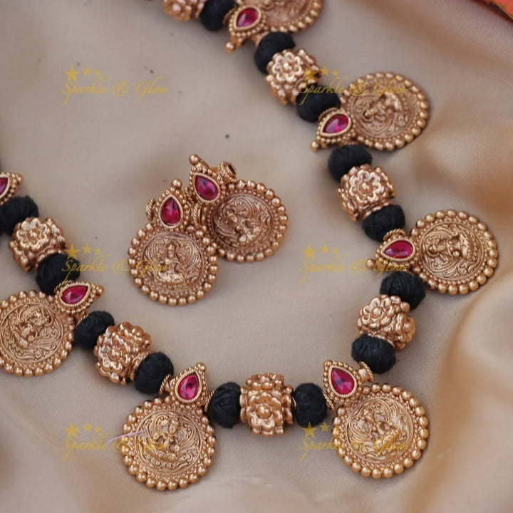 Elegant Idol Lakshmi gold Ball beaded Thread short necklace - Sparkle and Glow