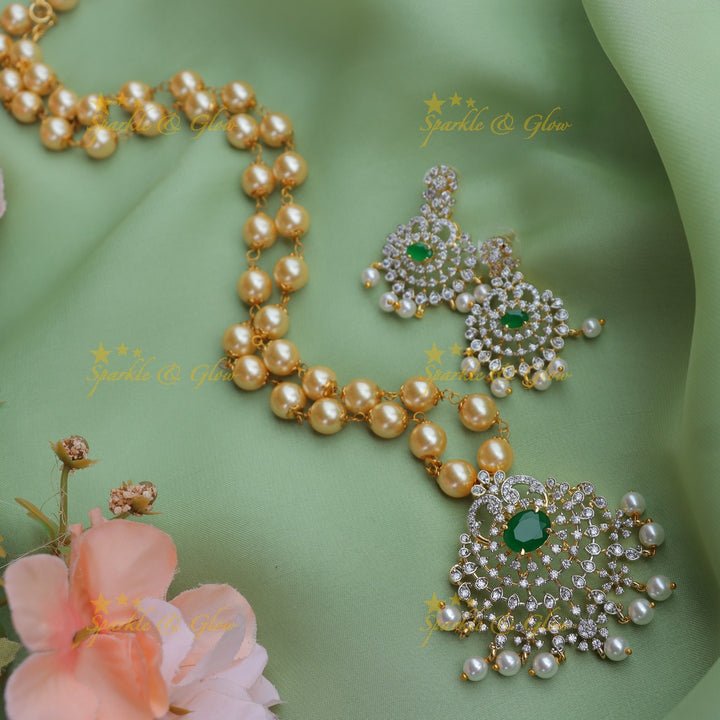 Beautiful GJ polish Peacock Floral carved pendant chain with pearls-Ruby