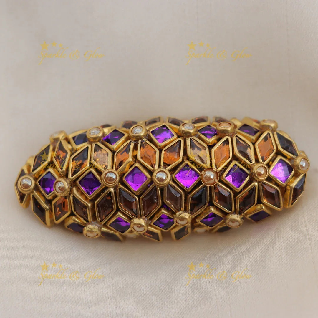 Stunning Floral Silk Thread Kundan Saree Pin Brooch