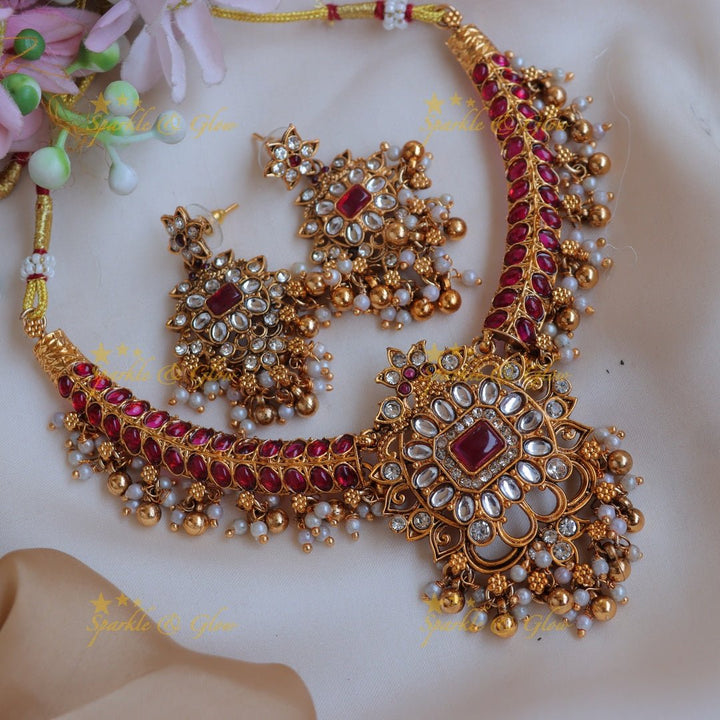 Grand Floral pendant carved Kemp Hasli short necklace - Sparkle and Glow - Kemp - 