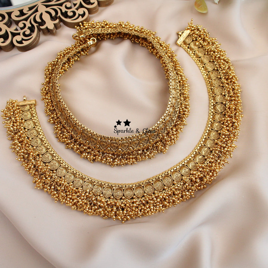 Traditional Bridal Antique Gold alike Designer Ghungroo Anklets - Sparkle and Glow - 