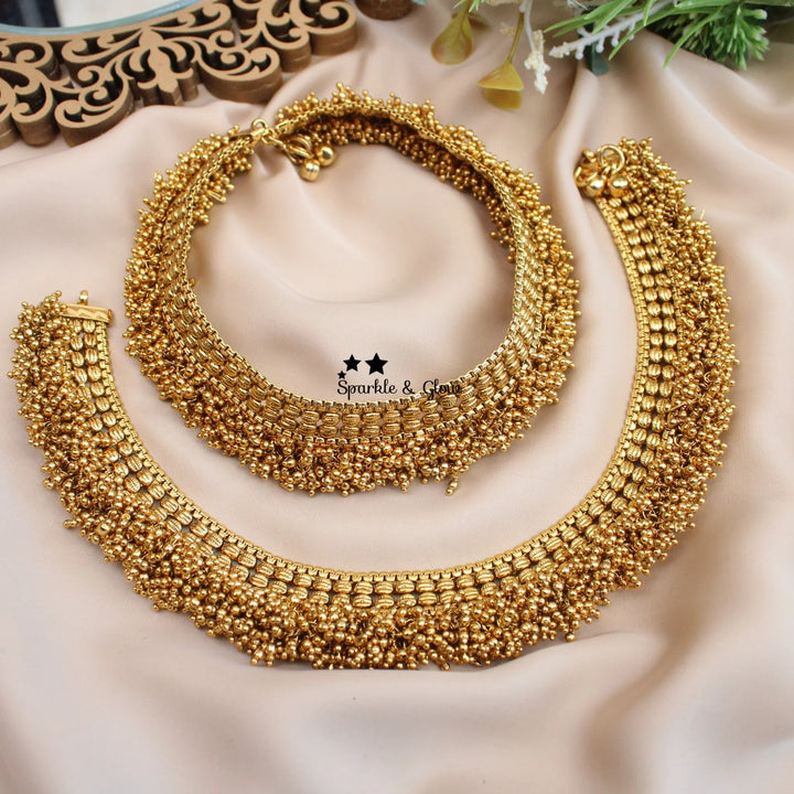 Antique Gold alike bridal Layered Anklets with beaded design - Sparkle and Glow