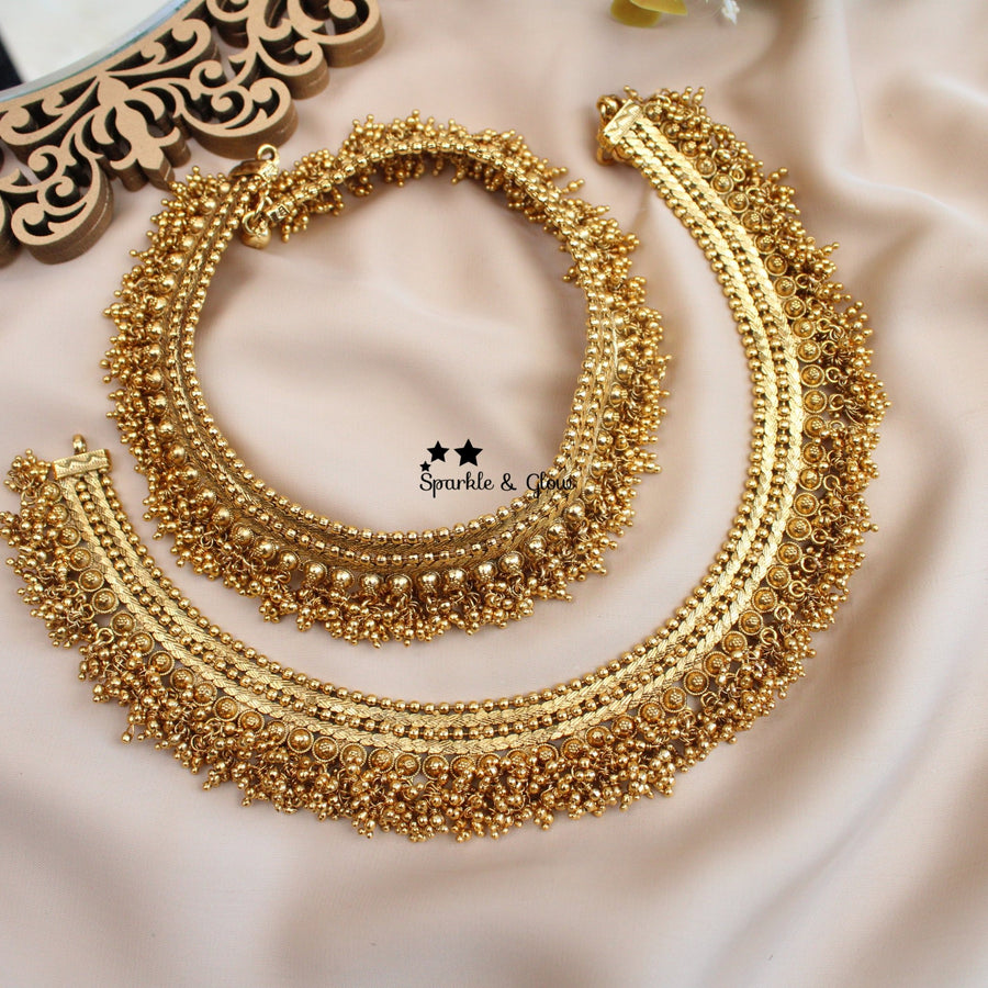 Stunning Antique gold alike heavy bridal anklets - Sparkle and Glow - 