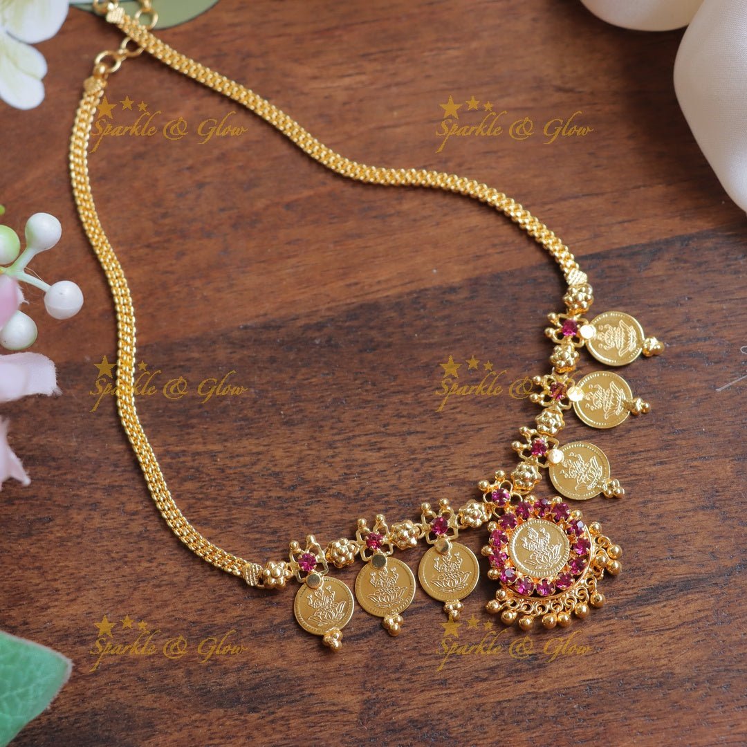 Traditional Kerala style Lakshmi Coin Necklace - Sparkle and Glow - 