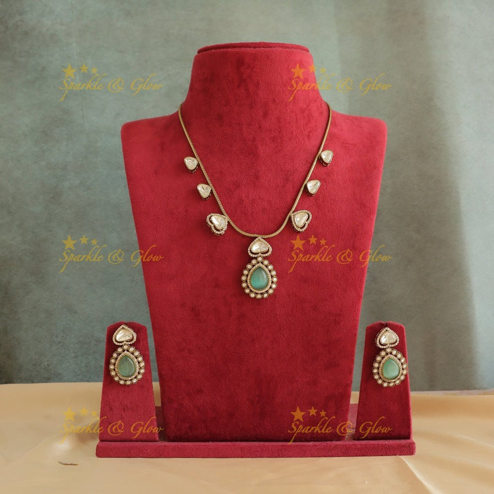 Gracious Kundan Heart design Victorian AD Floral pendant short necklace - Sparkle and Glow - 