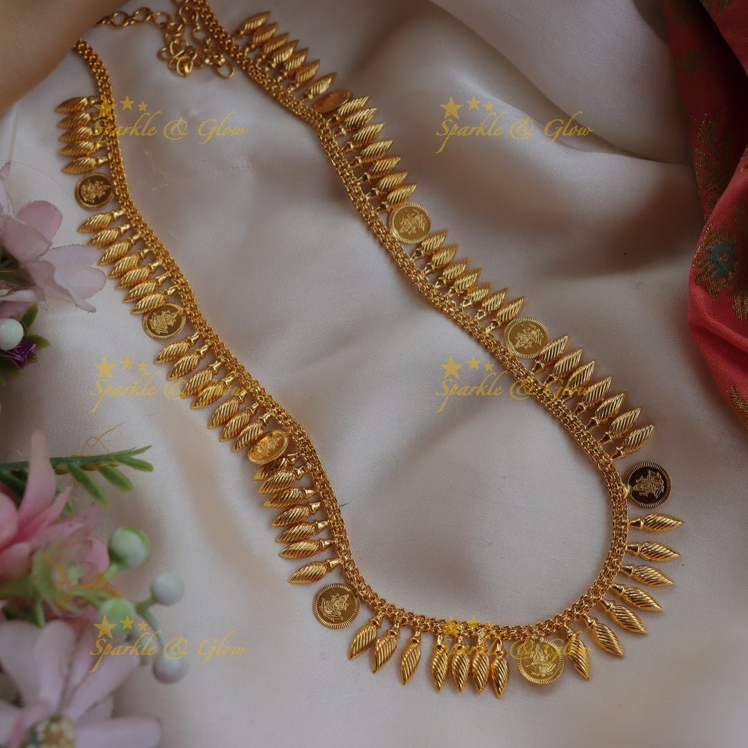 Traditional Gold - alike Kerala style Leaf & Coin Short Necklace - Sparkle and Glow - 
