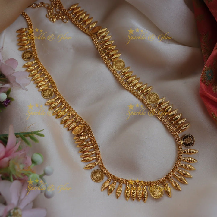 Traditional Gold - alike Kerala style Leaf & Coin Short Necklace - Sparkle and Glow - 