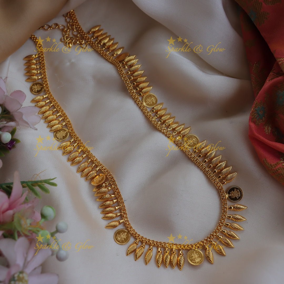 Traditional Gold - alike Kerala style Leaf & Coin Short Necklace - Sparkle and Glow - 