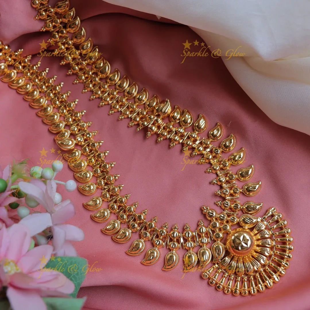 Kerala Style Mango Design Gold Polished Long Haram