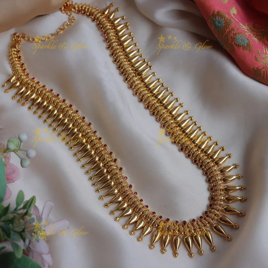 Royal Gold-alike Spike Long Necklace with Ruby Accents - Sparkle and Glow