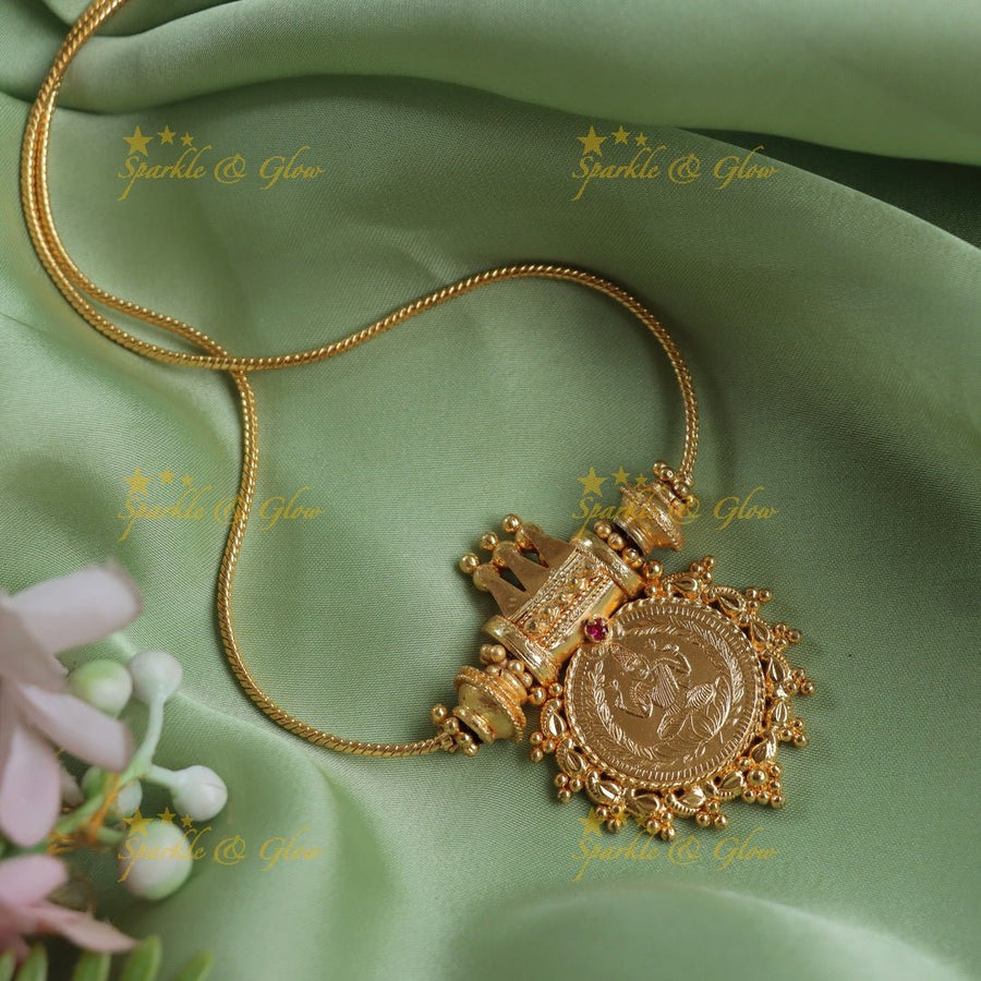 Kerala style Antique Gold Coin Pendant Necklace - Sparkle and Glow - 