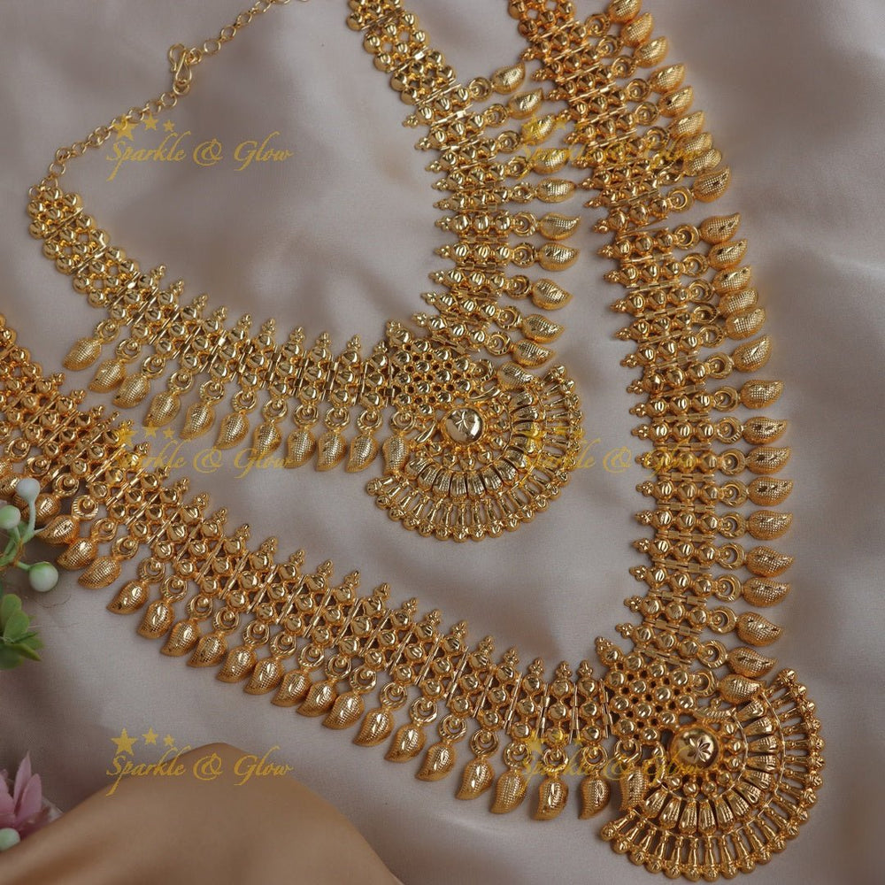 Pretty kerala style micro gold polished bridal long and short combo set - Sparkle and Glow - 