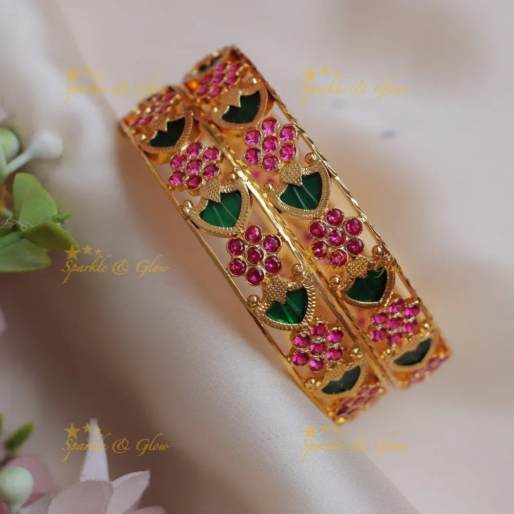 Beautiful flower design kerala traditional palakka champa bangles - Sparkle and Glow