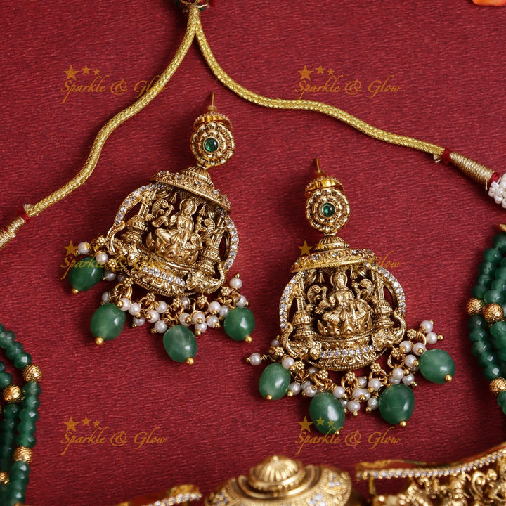 Grand Lakshmi Temple Choker Set with Green Beads