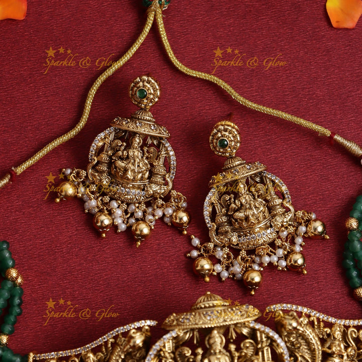 Grand Lakshmi Temple Choker Set with Green Beads
