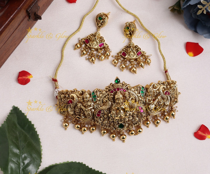 Statement Idol Lakshmi Peacock carved Jadau Choker