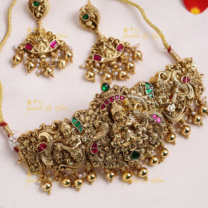 Statement Idol Lakshmi Peacock carved Jadau Choker