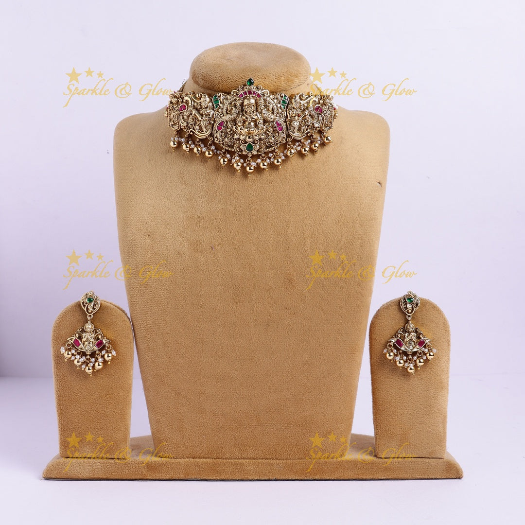 Statement Idol Lakshmi Peacock carved Jadau Choker