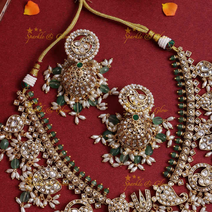 Nita Ambani inspired Stunning Peacock Floral Mango carved rice pearl guttapusalu short necklace