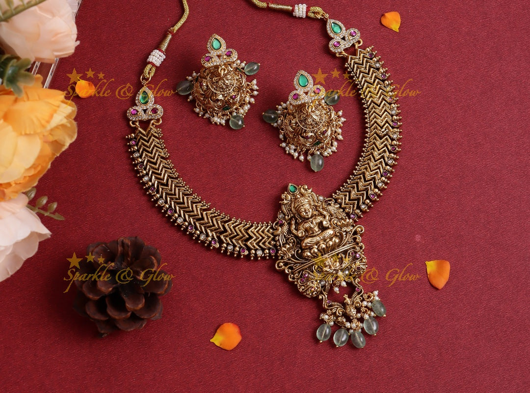 Stunning Jadau Lakshmi Floral short necklace