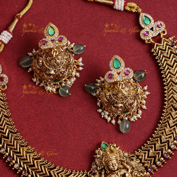 Stunning Jadau Lakshmi Floral short necklace