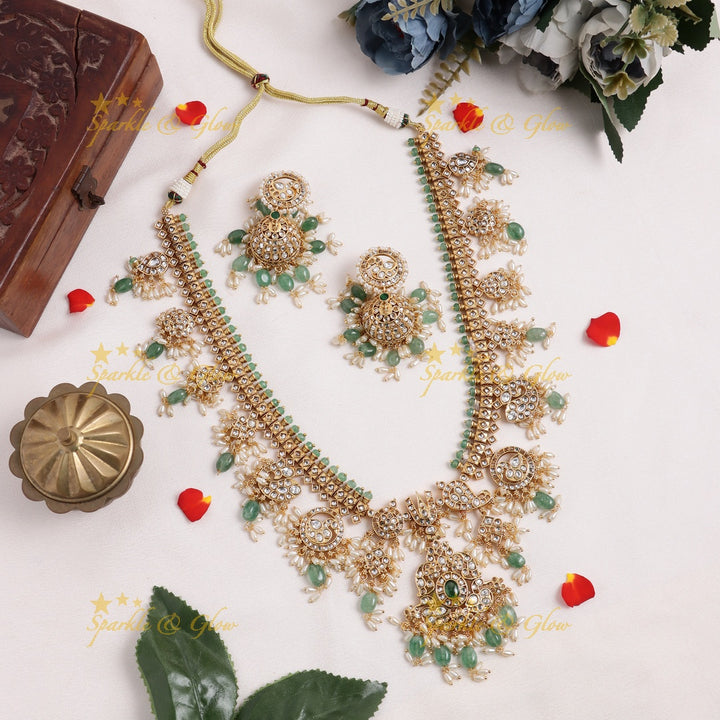 Nita Ambani inspired Stunning Peacock Floral Mango carved rice pearl guttapusalu long necklace