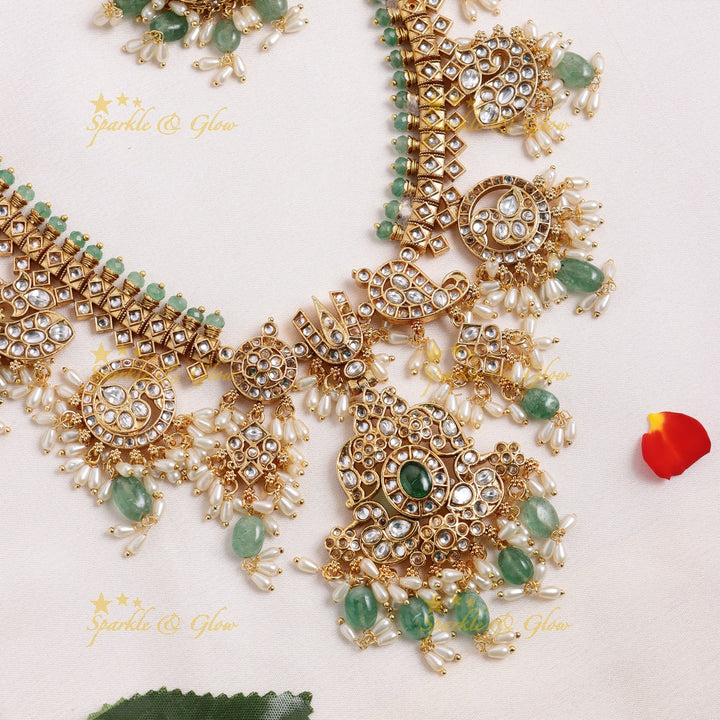 Nita Ambani inspired Stunning Peacock Floral Mango carved rice pearl guttapusalu long necklace