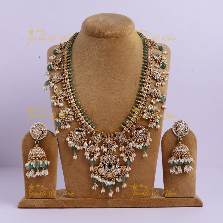 Nita Ambani inspired Stunning Peacock Floral Mango carved rice pearl guttapusalu long necklace