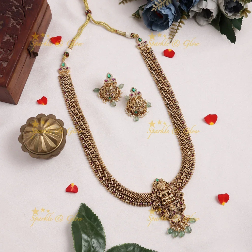 Antique Jadau Kundan Lakshmi Peacock Pendant Haram