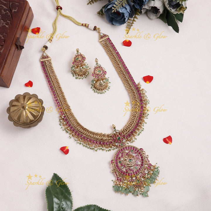 Grand Peacock Floral pendant carved jalebi design Kemp Haram