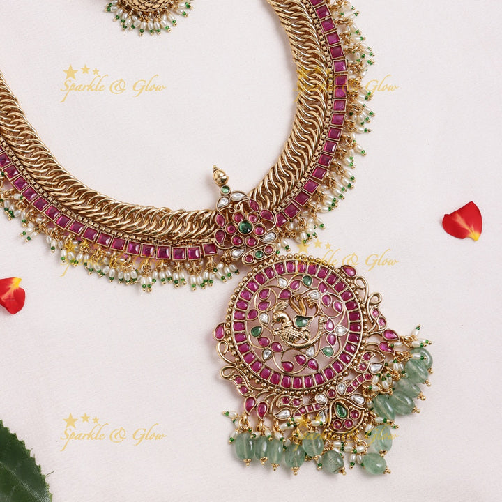 Grand Peacock Floral pendant carved jalebi design Kemp Haram