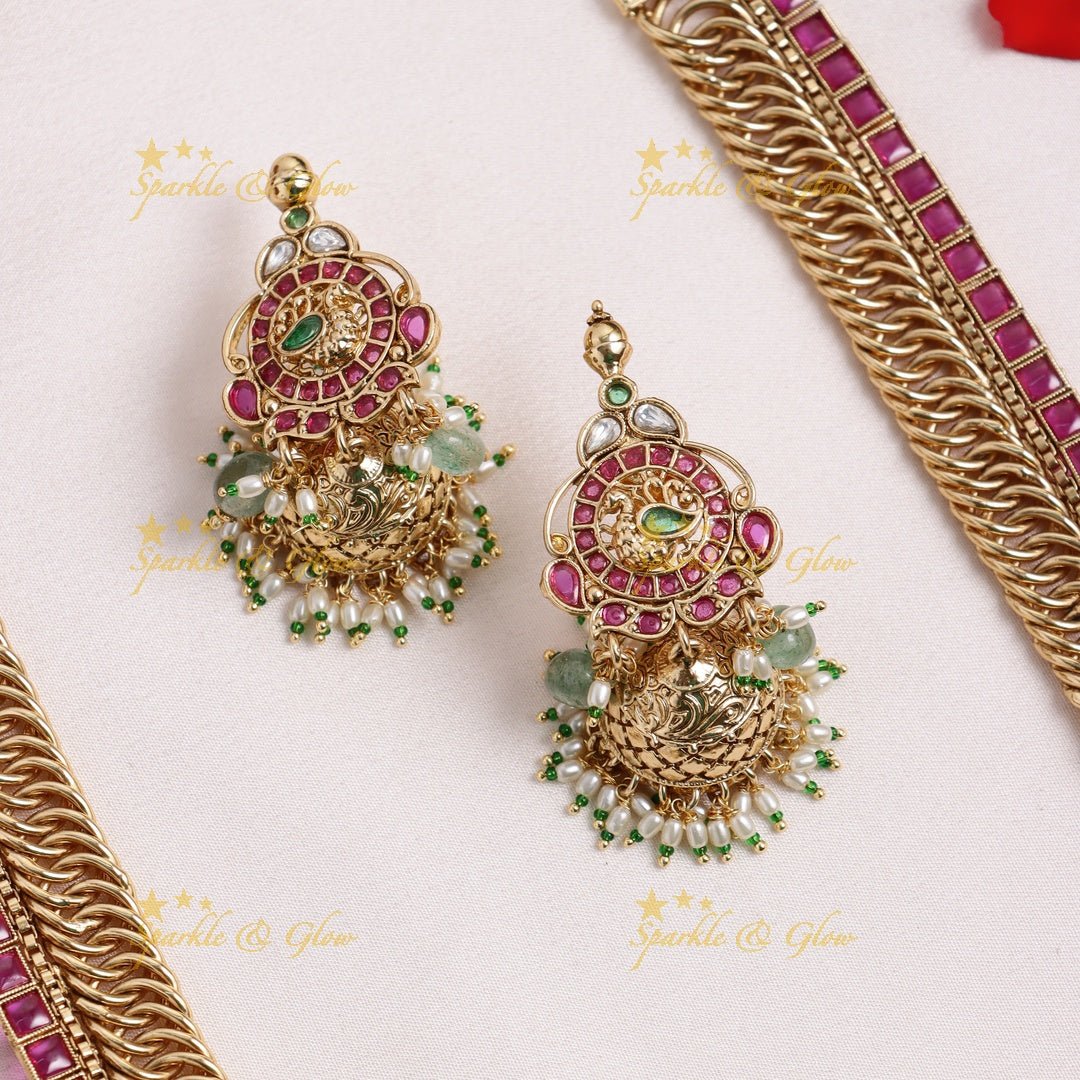 Grand Peacock Floral pendant carved jalebi design Kemp Haram