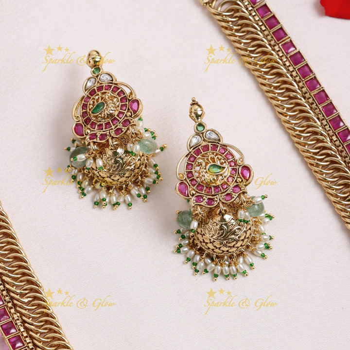 Grand Peacock Floral pendant carved jalebi design Kemp Haram