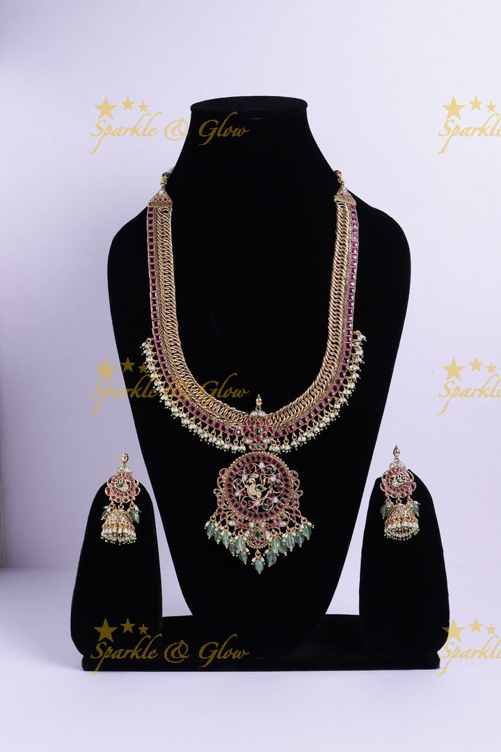 Grand Peacock Floral pendant carved jalebi design Kemp Haram