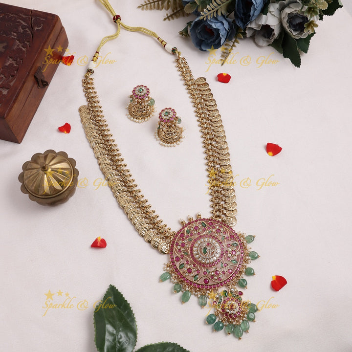 Stunning Kemp Floral pendant carved Coin Haram with Mintgreen beads