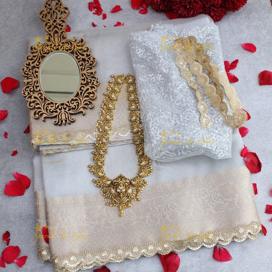 Shraddha Kapoor Inspired Banarasi Tissue saree with lace attach design - Sparkle and Glow - 