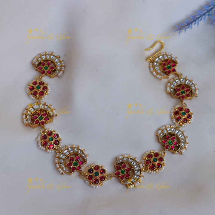 Elegant Jadau Crescent & Floral Meenakari Sheeshphool with Kundan Work