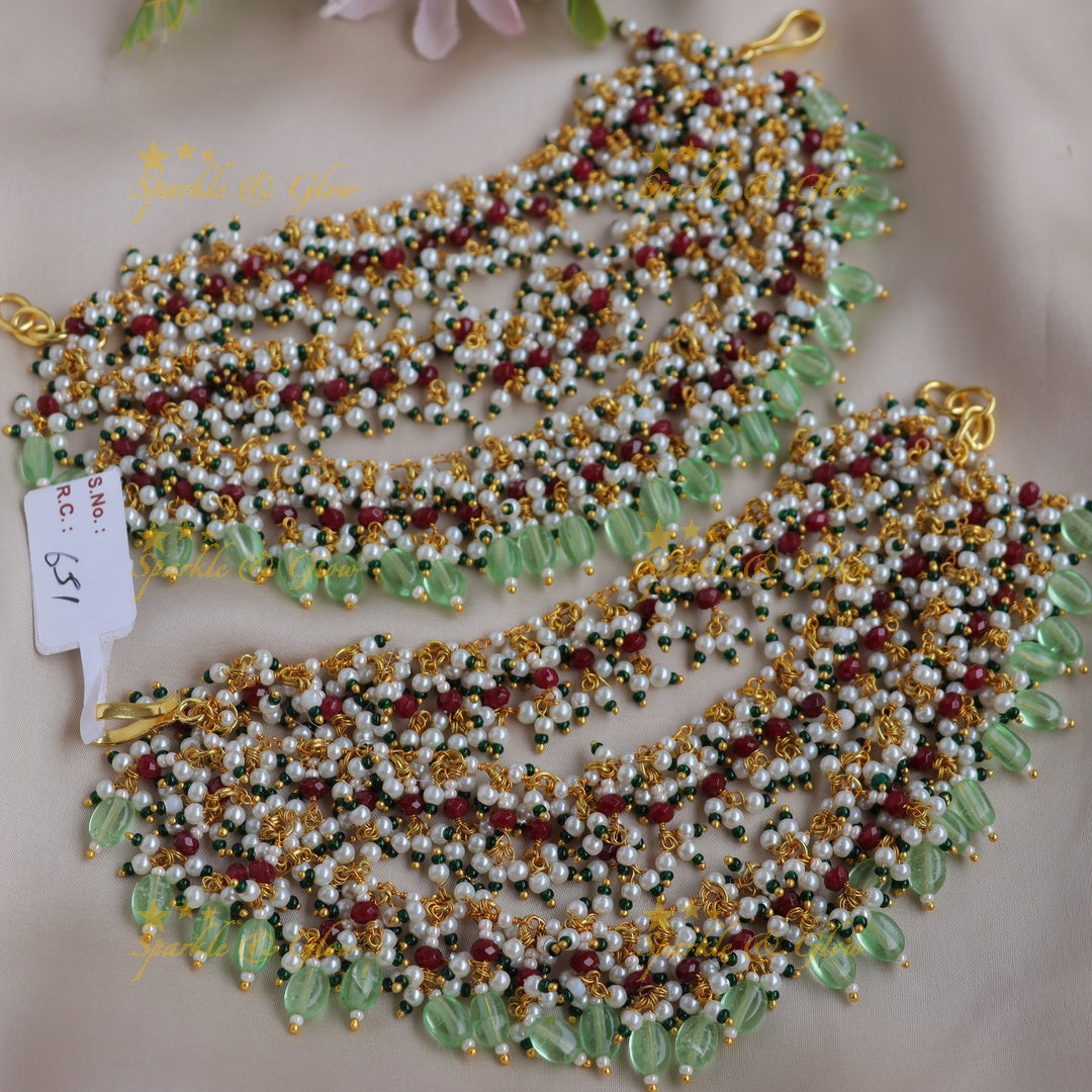 Stunning Three layered Earchain with Cluster beads and Mintgreen beads
