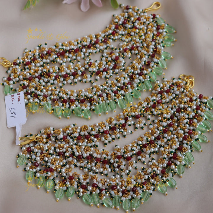 Stunning Three layered Earchain with Cluster beads and Mintgreen beads