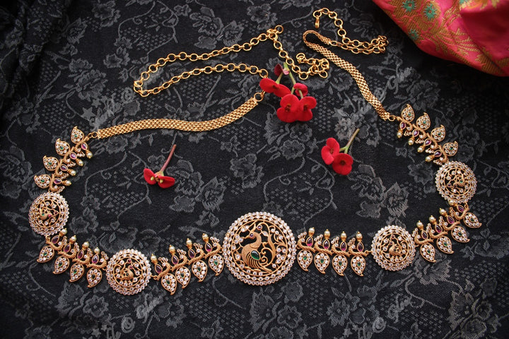 Premium quality matte kemp stones peacock mango style hip chain
