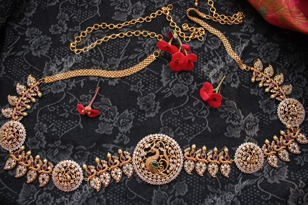 Premium quality matte kemp stones peacock mango style hip chain