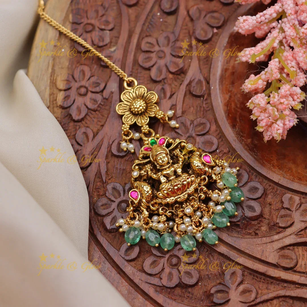 Floral Lakshmi Maang Tikka Jadau Antique Gold