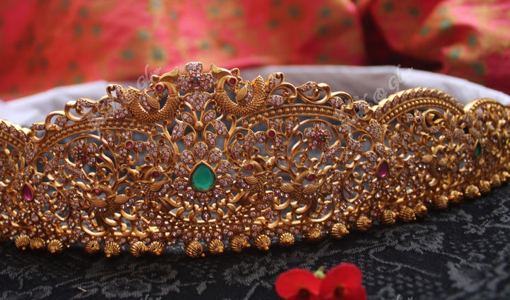 Premium quality matte cz stones peacock carved hipbelt
