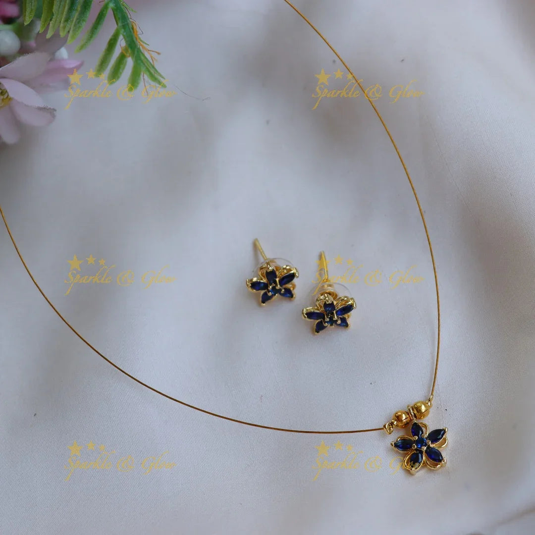 Elegant Invisible Necklace Set with Floral Pendant & Stud Earrings - Sparkle and Glow