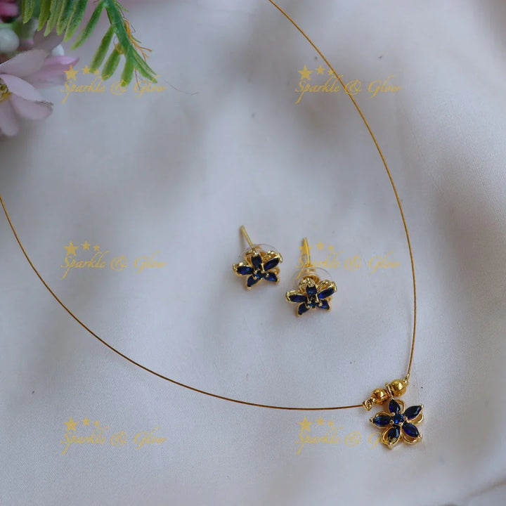 Elegant Invisible Necklace Set with Floral Pendant & Stud Earrings - Sparkle and Glow