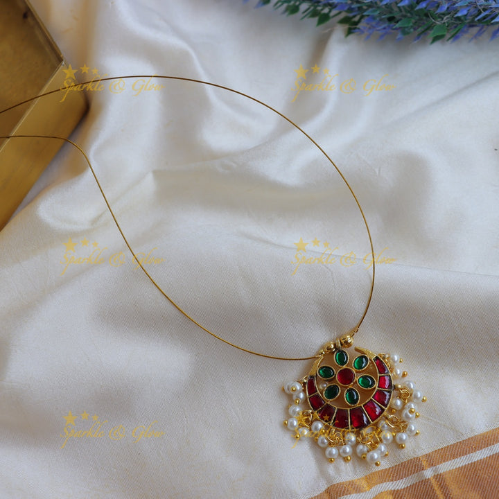 Trending Jadau Kundan Pendant carved Invisible Necklace with Pearl Drops